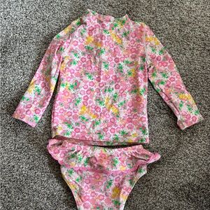 Shade critters Girls' Pink Floral Long-Sleeve Rashguard Swim Set
